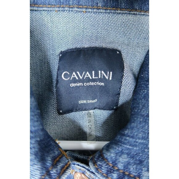 Cavalini Denim Collection Denim Jacket Trucker Distressed Custom Gun Art Small - Picture 12 of 12